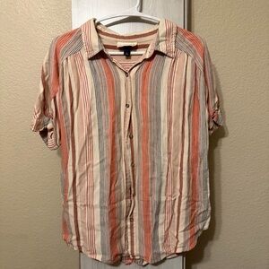 Universal Thread Striped Button-Down Shirt in Red and Cream